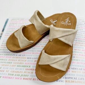 Corkys Twisted Gold Strap Sandal, Size 9